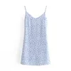 Summer Floral Print Backless Bow Knotted Blue Mini Dress Retro Sexy Women Lacing Up Back Sling Dresses Holiday 210429