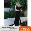 Długi rękaw Maxi T Shirt Sukienka Kobiety Jesień Zima Boże Narodzenie Sexy Party Bodycon Vintage Casual Split Bawełna Biały Czarny Sundress Y1204