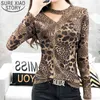 Koreanska kläder långärmad diamanter leopard bokstäver plus storlek kvinnor hajuku skjorta damer toppar 7839 50 210415