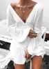 16 cores desenhos mulheres vestidos de renda branca 2021 primavera verão sem mangas sexy oco out bordado casual noite vestido senhora senhora cestidos