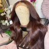 Färgad 13x4 främre mänskliga hår peruker för kvinnor 180% preplucked vågig brasiliansk remy mörkbrun rak spets frontal peruk