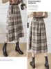 SURMIITRO Autumn Winter Warm Midi Long Skirt Women Korean Style Irregular Plaid Mid-Length High Waist Skirt Female Belt 211120