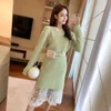 Casual Dresses 2021 The Winter Women Knitting Lace Dress Korean Fashion Elegant Long Sleeve O-Neck Ladies Party Sexy Maxi Clothes