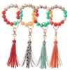 Porte-clés en silicone pour clés gland bois perles Bracelet porte-clés pour femmes perles multicolores porte-clés mode porte-clés en gros G1019