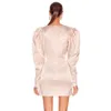 Lente roze sexy diepe v-hals lantaarn mouwen geplooid mini-jurk dames bodycon club beroemdheid avondfeest vestidos 210527