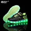 Size 26-37 Children Led Light Up Shoes Luminous Sneakers for Girls Kid USB Charging Glowing Casual Boys Hook Loop 211022