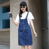 Robe en denim pour femmes d'été Robes d'été réglables à simple boutonnage en vrac coréen es décontracté tout-match poche bleu jeans 210604