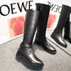 Herbst Reitstiefel Frauen Natürliche Echte Leder Reißverschluss Platz Ferse Kniehohe Schnalle Runde Kappe Schuhe Dame Winter 43 210517