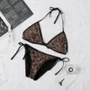 Fashion Brand Bikini Swimsuit Women's Sexy Split Neck Strap Old Flower Ff Letter Net Red Swimsuit