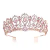 Rose Gold Pink Vintage Barok Queen King Haar Sieraden Parel Crystal Tiara en Crown met kam hoofdband Bruids Rhinestone Diadem