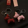 Punk French Bulldog Keychain Bag Pendant PU Leather Dog Keychains for Women Couple Car Key Holder Chain Ring Trinket Keyfob