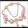 Fashion Luxury Designer Cute Lovely Key Heart Diamond Crystal Diy European Beads Bangle Bracelet For Woman Girls Rose Gold Evu0T Brace 6Eou8