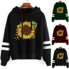 Sudaderas con capucha para mujer, sudaderas informales con estampado de girasol a rayas con cordón, sudadera Harajuku Kawaii de gran tamaño, Moletom Feminino