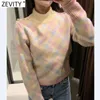 Zevity Spring Women Simply Geometric Print Sticking Sweater Kvinna Chic Should Diamond Knappar Casual Pullovers Tops S604 210603