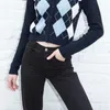 Women Cardigan Vintage Stylish Geometric Pattern Short Knitted Sweater Fashion Long Sleeve English Style Outerwear Chaqueta 210521