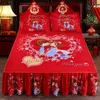 1Pc jupe de lit de mariage chinois classique Dragon rouge et Phoenix drap de lit couvre-lit literie nouveau (taie d'oreiller non incluse) F0025 210420