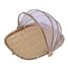 Storage Baskets Handmade Bamboo Woven Food Fruit Anti Flies Insect Net Mesh Cover Tent Basket Sundry Container Kitchen Tray