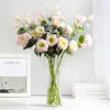 6 unids/lote flores artificiales europeas 3 cabezas Eustoma flor de seda falso Gradiflorus Lisianthus otoño boda decoración del hogar 210624