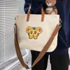 Shopping Bags Women Canvas Tote Large Capacity New Fashion Solid Color Cute Tiger Shoulder Portable Bucket Messenger Bag 220307