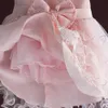 Födelsedag toddler baby tjejer dop klänning christams kostymer nyfödda barn prinsessan dop klänningar med pärlor båge rosa q0716
