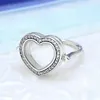 Anello medaglione a forma di cuore galleggiante scintillante in argento sterling 925, adatto per gioielli Pandora, fidanzamento, amanti del matrimonio, anello di moda per le donne