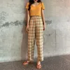 Korobov femmes nouveauté coréen taille haute pantalon été Vintage Plaid pantalon décontracté Harajuku Streetwear rose Joggers 210430