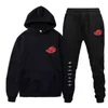 New 2 Pieces Set Akatsuki Cloud Symbols Print Hoodies+Pants Tracksuit Men Women Sweatshirt Streetwear Pullover Sudaderas G1217