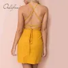 Sommar Kvinnor Sexig Mini Backless Spaghetti Strap Lace Up Night Club Wear Short Dress 210415