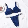 Sexy VS rhinestone letters underwear women's suit gather girls comfortable bra set rhinestone lingerie pink Q0705210G