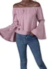 Kvinnors T-skjortor Kvinnor T-shirt Kvinnor Sweet Off Shoulder Long Fleared Sleeve Bowknot Wrap Pink Shirt Topps