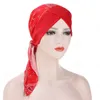 Donne musulmane Hijab Chemio Cap Stampa Foulard Coda lunga Tratto Cancro Cappello Cofano Turbante Croce Perdita di capelli Copricapo islamico