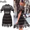 Sommar Runway Elegant Black Lace Dress Kvinnors Kortärmad Hollow Out Broderi Bohemian Ladies Vacation 210421