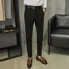 Fall Winter British Style Business Dress Pants Belt Stitching Slim Fit Formal Office Social Pants Casual Wedding Trousers 210527
