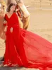 YOSIMI Floor-Length Red Long Women Dress Chiffon Summer V-neck Lantern Sleeve Fit and Flare Party Dresses Elegant 210604