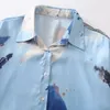 Bbwm färgblock långärmad blus kvinnor chiffong topp casual skjorta pendling mode kläder chic toppar 210520
