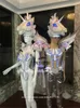 Décoration de fête KS20 Bar Dance Led Light Costumes Ballroom Stage Hommes Ailes Catwalk Body Perform Show Outfits Silver Armor Clothe Dj Wea