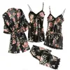 Kadın Pijama Kadınlar Rayon 5 Adet Robe Set Gelin Nedime Gelinlik Dantel Seksi Kimono Bornoz Gece Elbise Rahat Gecelik CD