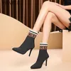 Designer Sock Boots Women High Heels 2021 Winter New Fashion Ankle Thin Heels Knitting Botas Designer Pumps Sexy Lady Zapatos Y0905