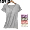 Women Gym shirt O-neck Padded Bra t-shirt Elastic Breathable Basic Braless Tops 210421
