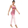 Yoga louou Kort hög midja löparshorts Gradient stark stretch nylon långbyxor och bh-set Lady Fitness sömlösa bröst höftlyftande Leggings Träningsoveraller