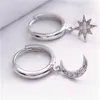 Star Moon Asymetryczne 925 Sterling Silver Cubic Cyrkonia Hoop Kolczyki dla kobiet Moda CZ Circle Ear Pierścień Kolczyki Biżuteria 978 Q2