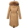 冬のジャケットの女性X-Long Parkaの防水大きな自然なアライグマの毛皮の襟のフード本物の毛皮のコート厚い暖かいレアルフォックスファー210927