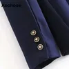 Aachoae, chaqueta Retro con doble botonadura, traje para mujer con muescas en el cuello, ropa de oficina, abrigo para mujer, chaqueta Vintage de manga larga, prendas de vestir exteriores 210413