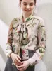 Fashion Designer Runway Blouse Summer Women Bow Collar Lily Flower Floral Print Streetwear Elegant Pink Shirt Tops blusas 210421