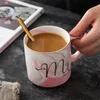 Marmeren keramiek koffie mokken gouden letter tumblers paar thema ontbijt melk thee reizen kopjes voor valentijnsdag bruiloft geschenken Wll-WQ603