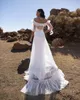Stylish Beach Wedding Dresses Sheer Off The Shoulder Neck Bridal Gowns Half Sleeves A Line Sweep Train Tulle Bohemian robe de mariée