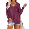 Dames T-shirt 2021 Herfst en Winter Dames Ronde hals Gestreepte Pocket Lange mouw Casual Losse Top