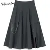 Yitimuceng Black Fickor Skirt Kvinnor Hög midja Mini Solid A-Line Spring Summer Office Lady Fashion Skirts 210601