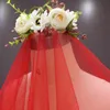 Veli da sposa 2021 Uno strato di pizzo Appliques Velo da sposa lungo rosso senza pettine 3 metri Voile Mariage