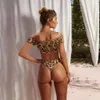 Seksowny zestaw bikini kobiet brazylijski wyściełany push up Swimwear Leopard Sling kostium kąpielowy G String Swimsuit Beachwear 210621